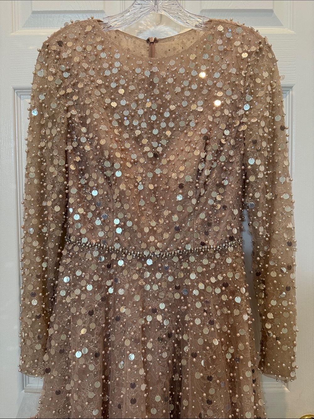 Mac Duggal 11782 Pink Disc Embellished Sequin Gown with Feather Detail Sz 6 NWT - Picture 12 of 16